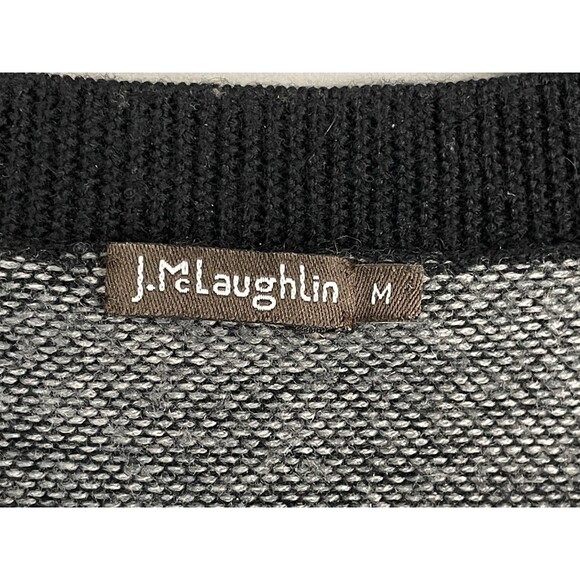 J.McLaughlin Mens Medium Sweater 100% Merino Wool Gray Black Trim Classic V Neck - Picture 7 of 8